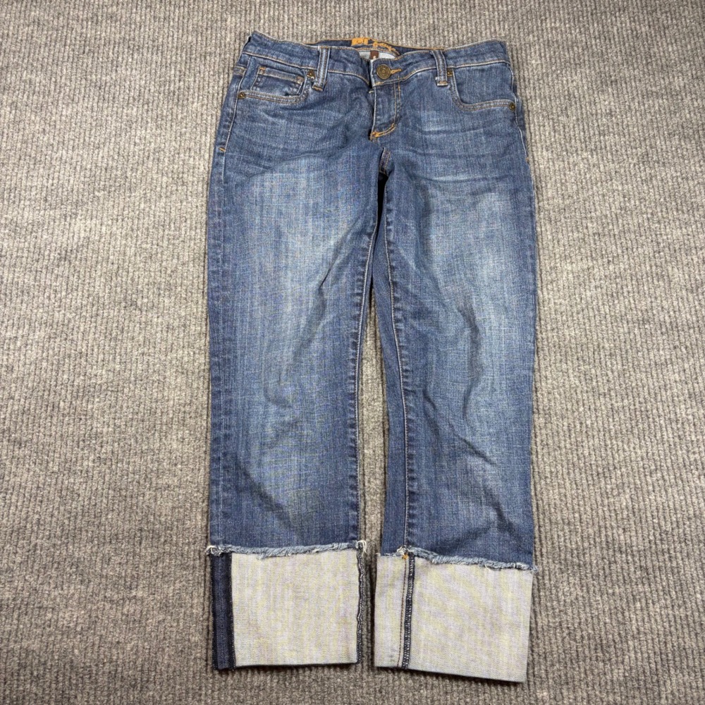 KUT from the Kloth Jeans Womens Size 6 Blue Denim Raw Hem Cuffed Crop Indigo‎ - Picture 3 of 9